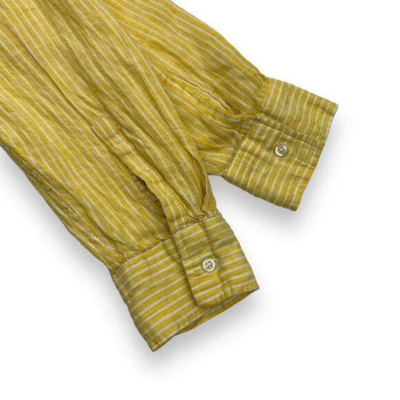 GAP Yellow White Striped 100% Linen Long Sleeve Button Up Shirt - Picture 5 of 6